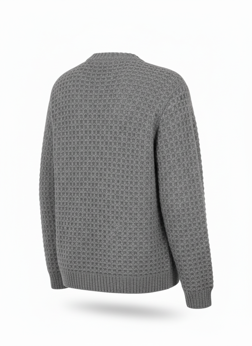 Gray Waffle-Grid Cardigan