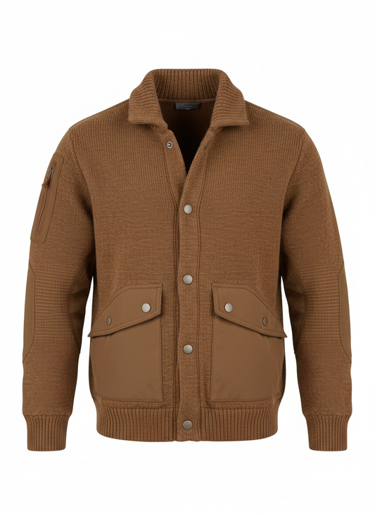 Brown Snap-Front Utility Cardigan