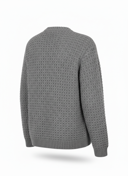 Gray Waffle-Grid Cardigan