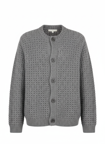 Gray Waffle-Grid Cardigan