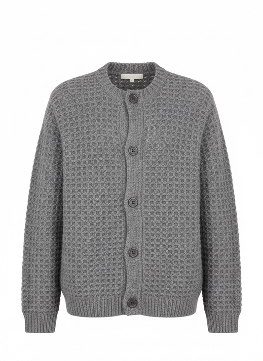Gray Waffle-Grid Cardigan
