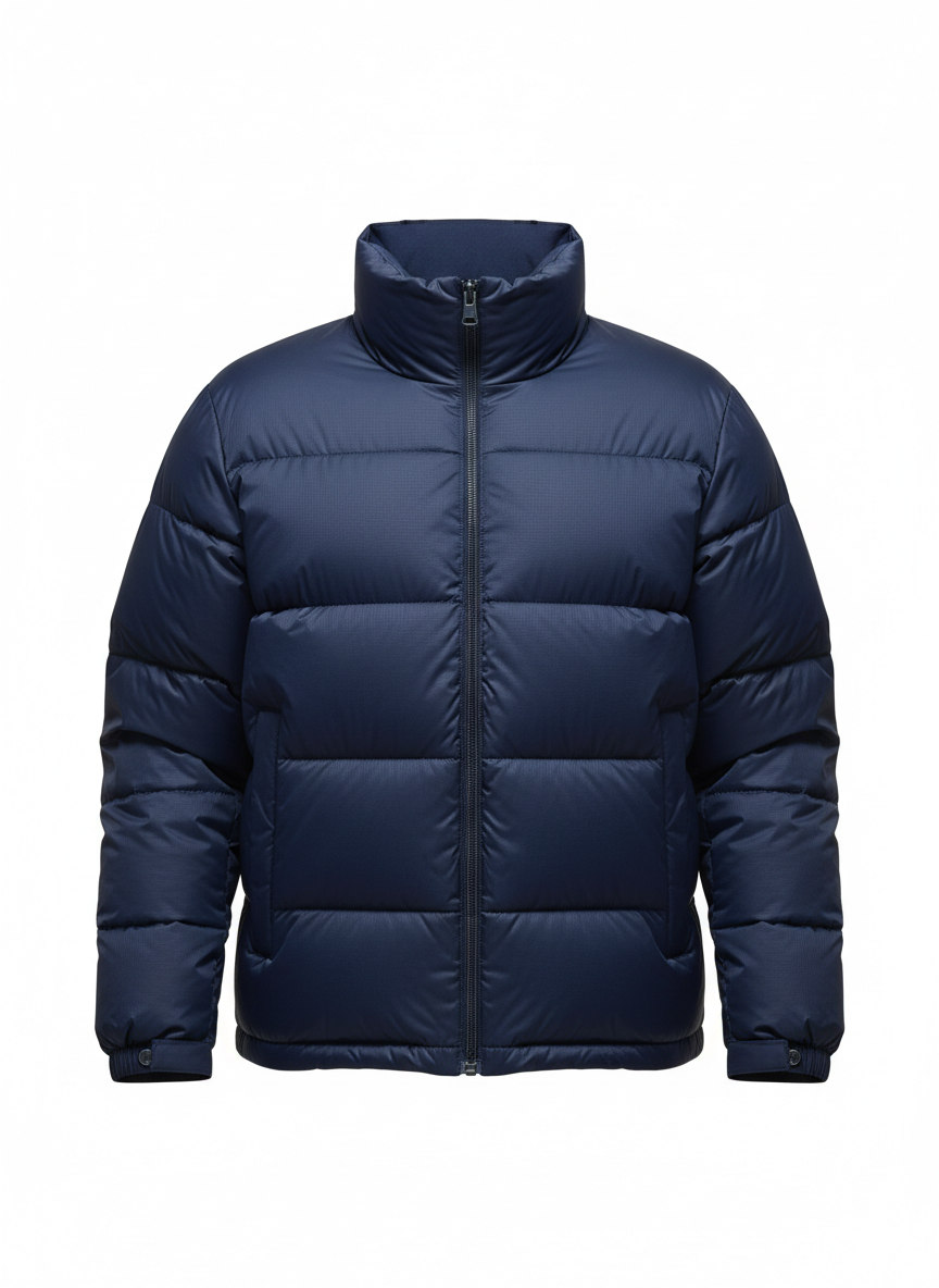 Blue Interlocking Fiber Puffer Jacket
