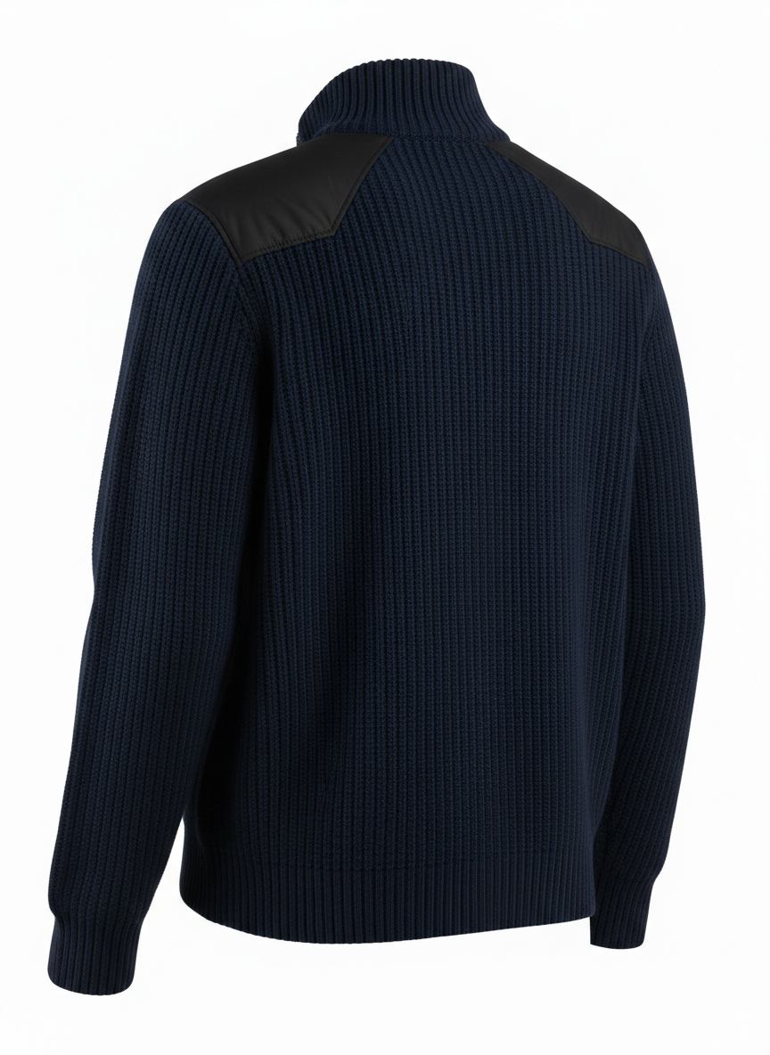 Navy Zippered Ribbed Cardigan