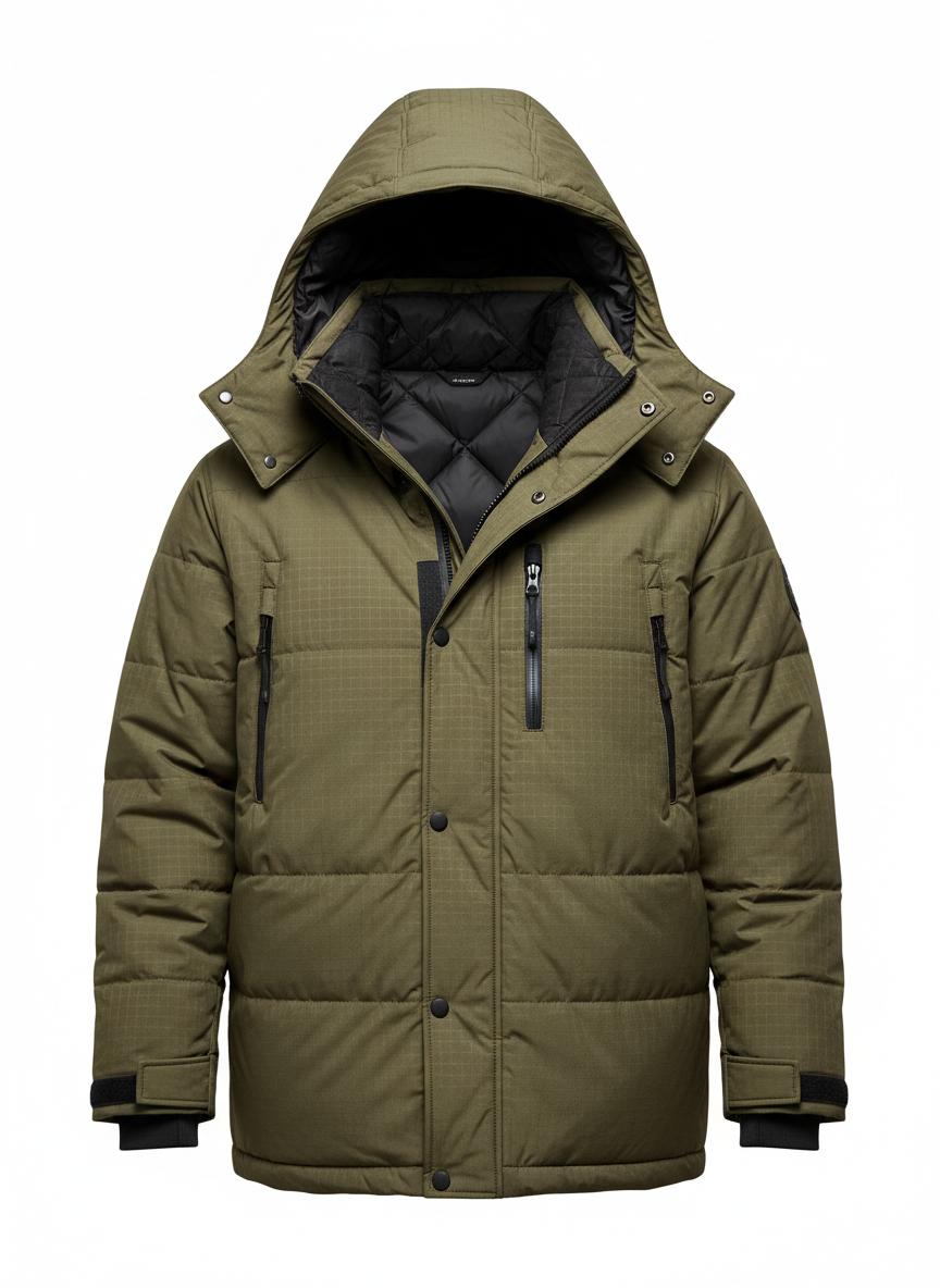 Dark Green Diamond Quilt Jacket With Hood