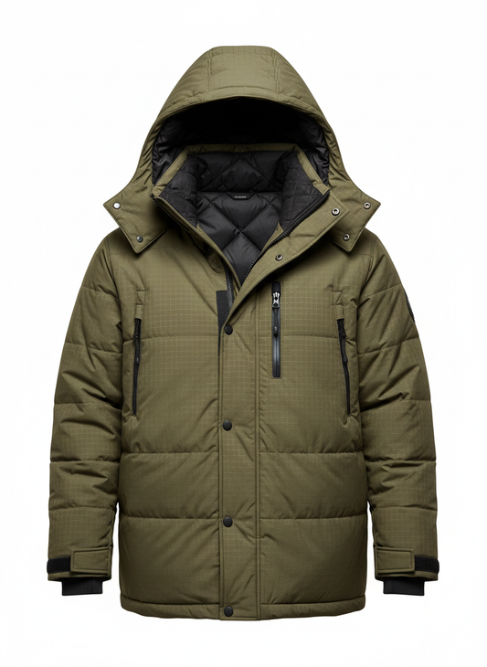 Dark Green Diamond Quilt Jacket With Hood