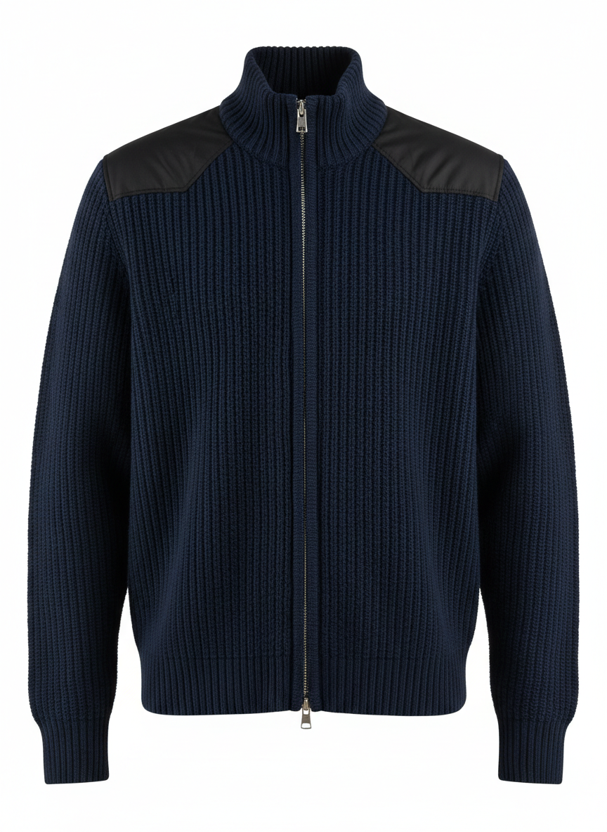 Navy Zippered Ribbed Cardigan