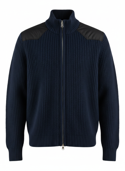 Navy Zippered Ribbed Cardigan